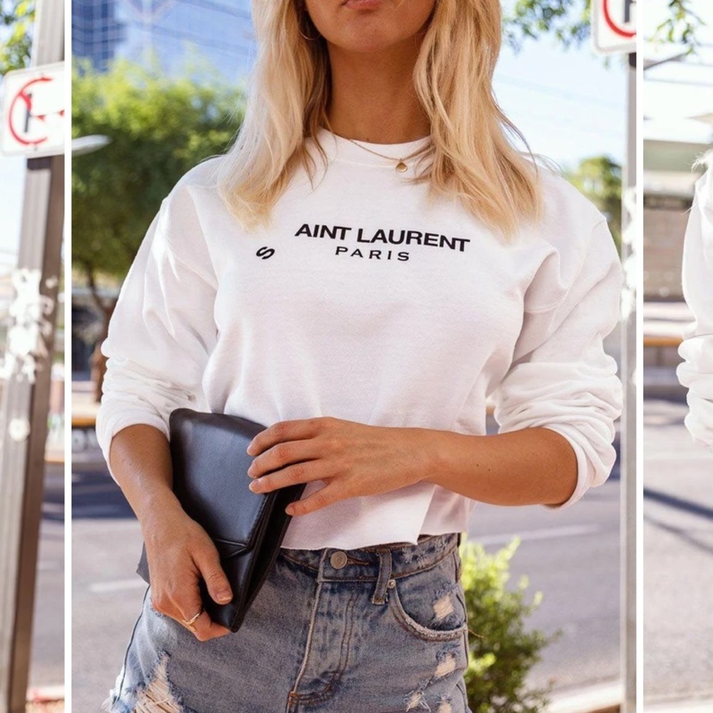 AINT LAURENT WHITE LONG SLEEVE CROP TOP